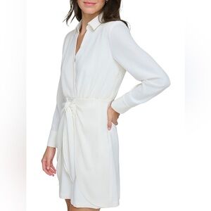 NWT DKNY Cream Long-Sleeve Front-Tie Shirt Mini Dress, size 0